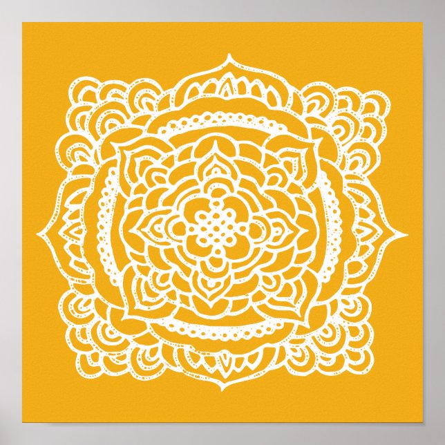 White Tracery Ornament Yellow Poster (Front)