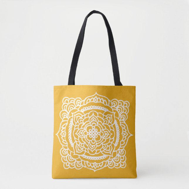White Tracery Ornament Yellow Tote Bag (Front)