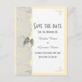 White Traditional Lace Any Color  Save The Date Announcement Postcard by personalized_wedding at Zazzle