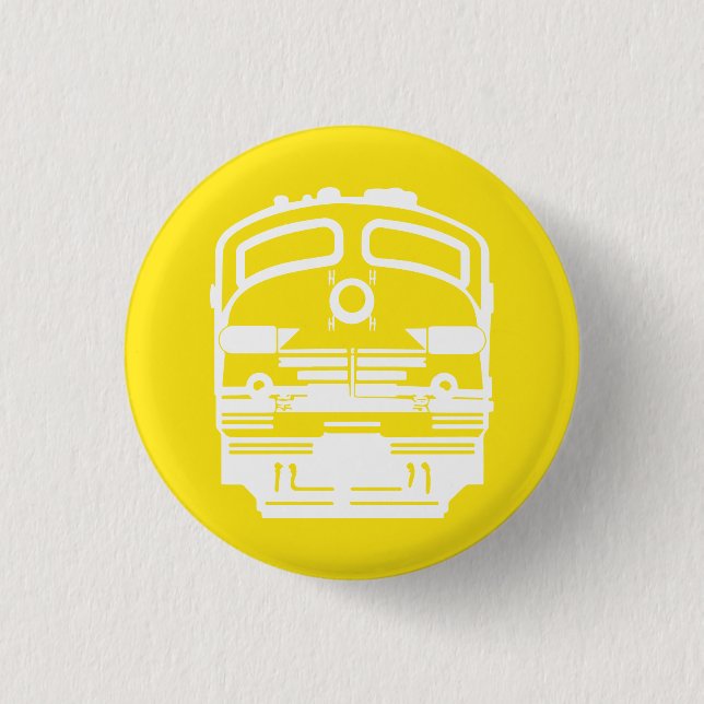 White Train Engine Profile on Yellow Background Button (Front)
