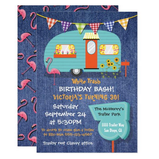 White Trash Birthday bash party invitation