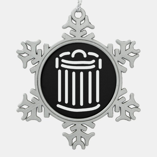 White Trash Can Symbol Snowflake Pewter Christmas Ornament (Front)