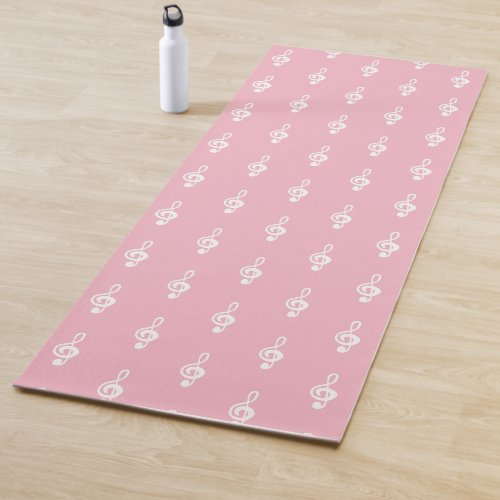 White Treble Clef Music Pink Yoga Mat