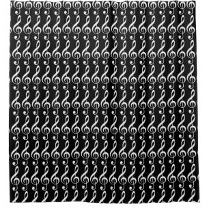 white treble clefs on black (custom-color) shower curtain