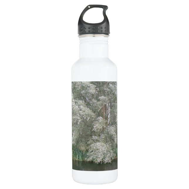 White Tree and River Landscape Stainless Steel Water Bottle (Front)