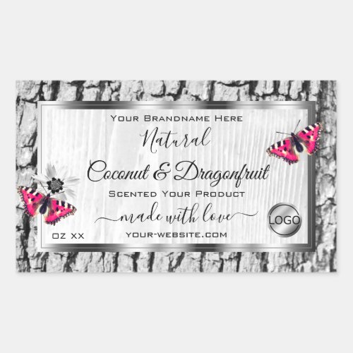 White Tree Bark Pink Butterfly Product Labels Logo