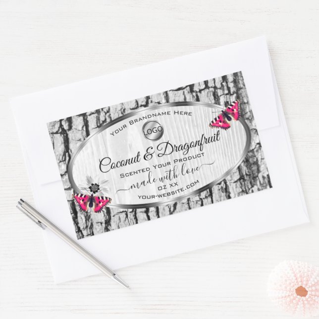 White Tree Bark Pink Butterfly Product Labels Logo (Envelope)