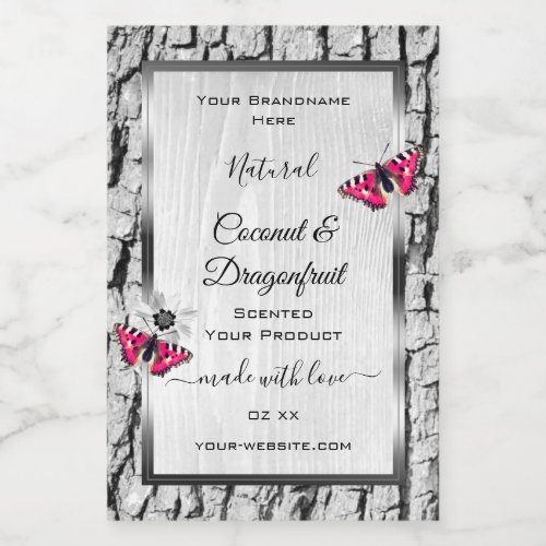 White Tree Bark with Pink Butterfly Product Labels