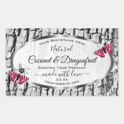 White Tree Bark with Pink Butterfly Product Labels