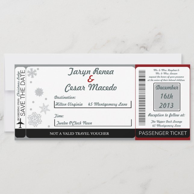 White Tree Boarding Pass Wedding Invitation (Front)