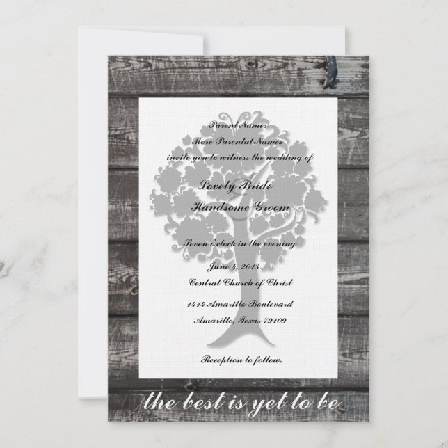 White Tree Gray Wood Poetry Wedding Invitation (Front)