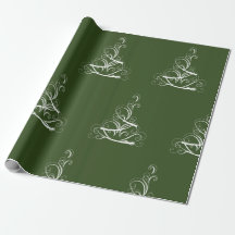 White tree green background wrapping paper