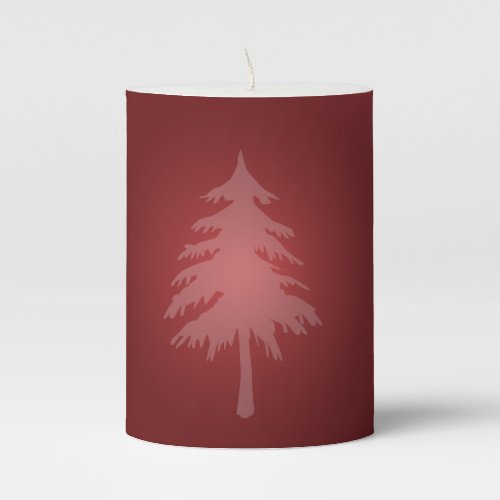 White Tree Holiday Red Background Christmas Pillar Candle