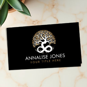 White Tree of Life - Infinity - Golden Leaves Business Card