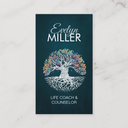 White Tree of life _ Yggdrasil _ Colorful Leaves  Business Card