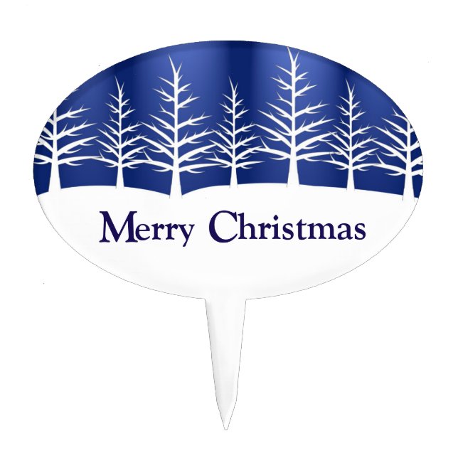 White Tree Silhouettes Christmas Cake Topper (Front)