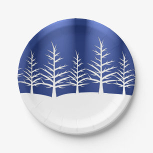 White Tree Silhouettes Christmas Paper Plates