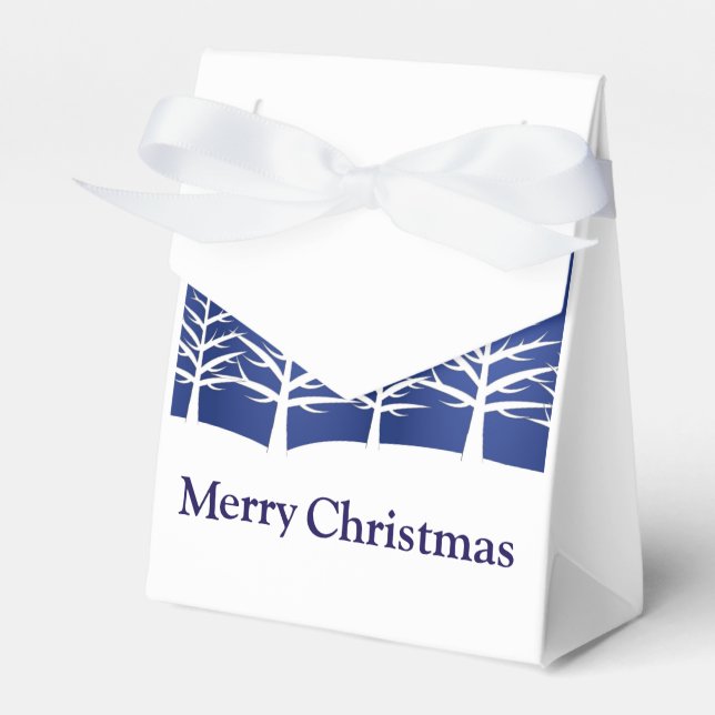 White Tree Silhouettes Elegant Christmas Favor Boxes (Front Side)