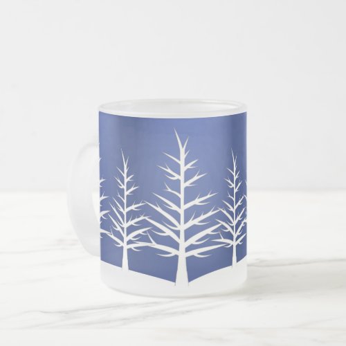 White Tree Silhouettes Elegant Winter Frosted Glass Coffee Mug
