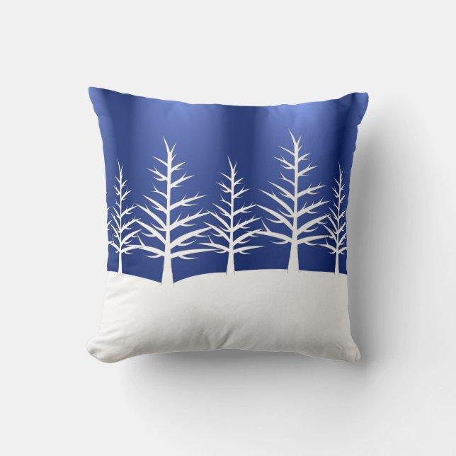 White Tree Silhouettes Winter Landscape Throw Pillow (Front)