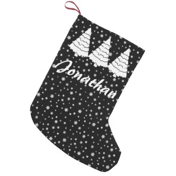 White Trees On Black Small Christmas Stocking by ArtByApril at Zazzle