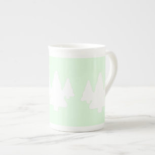 White Trees On Pale Green Bone China Mug