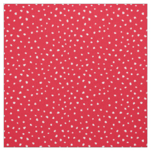 White Trendy Abstract Dots on Vibrant Bright Red Fabric