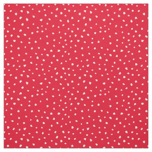 White Trendy Abstract Dots on Vibrant Bright Red Fabric