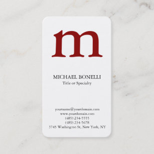 White trendy modern dark red monogram business card