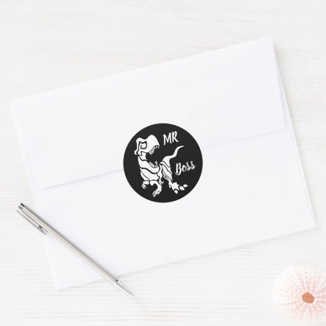 White Trex the Boss Dino Classic Round Sticker (Envelope)
