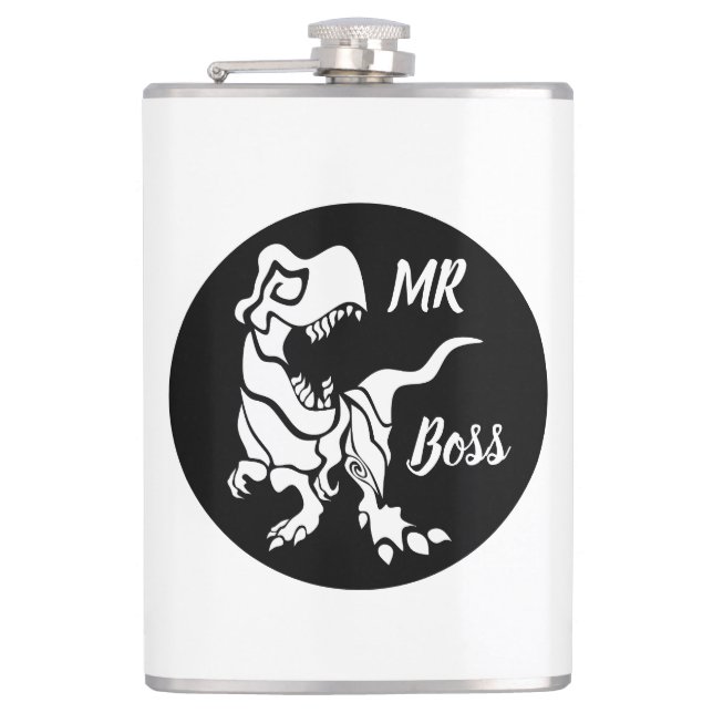 White Trex the Boss Dino Flask (Front)