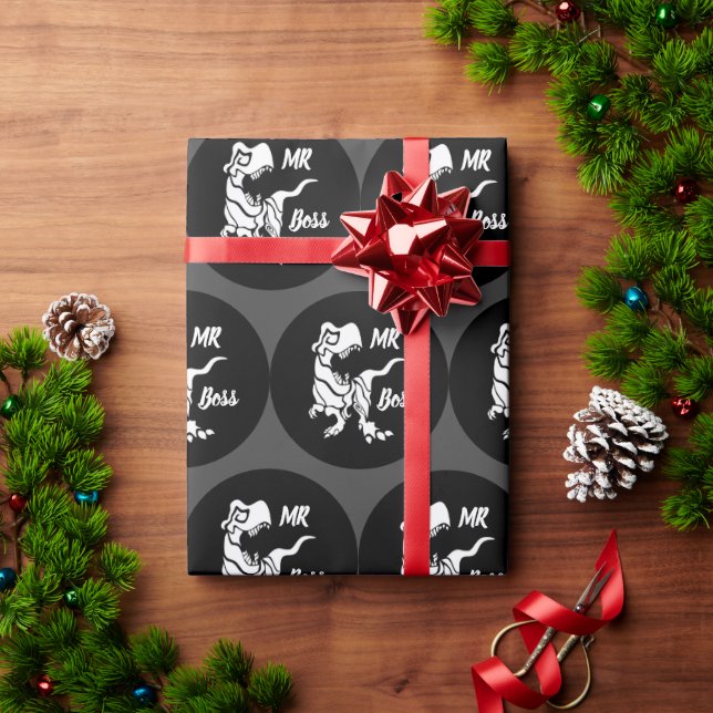 White Trex the Boss Dino Wrapping Paper (Holiday Gift)