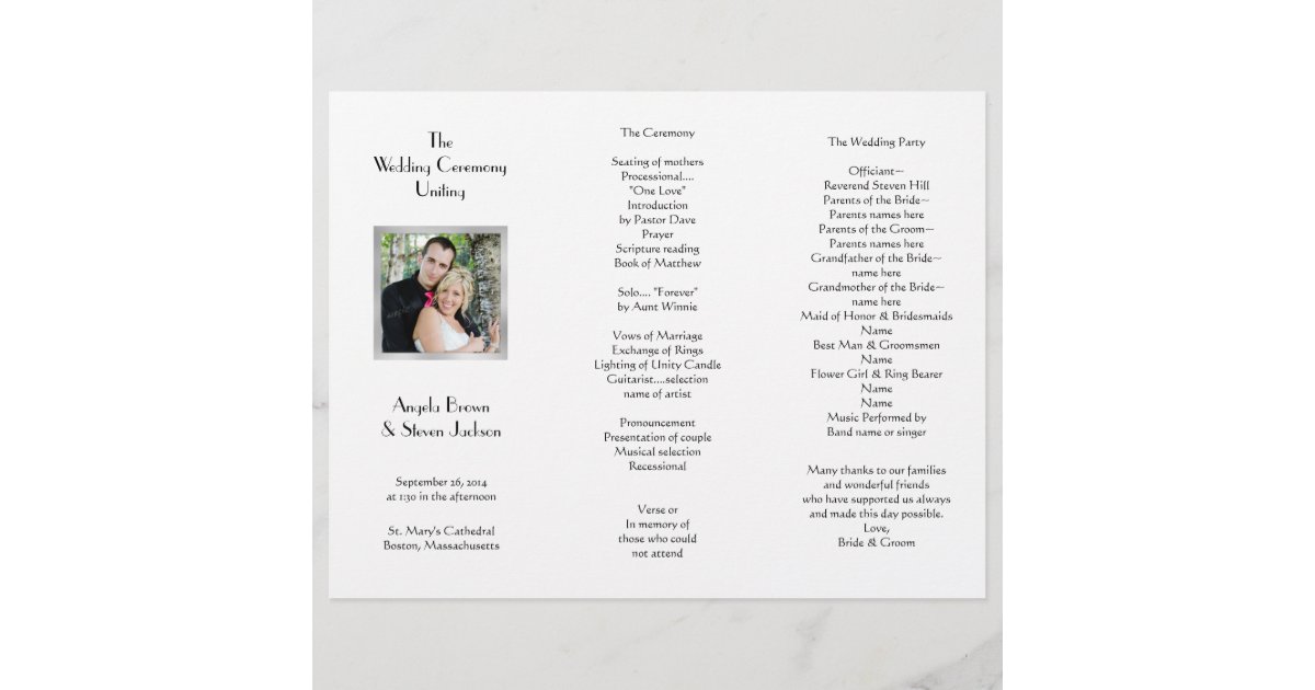white tri fold photo template wedding program zazzle com tri fold wedding programs templates