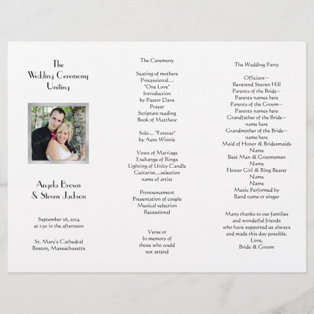 White Tri-fold Photo Template Wedding Program (Front)
