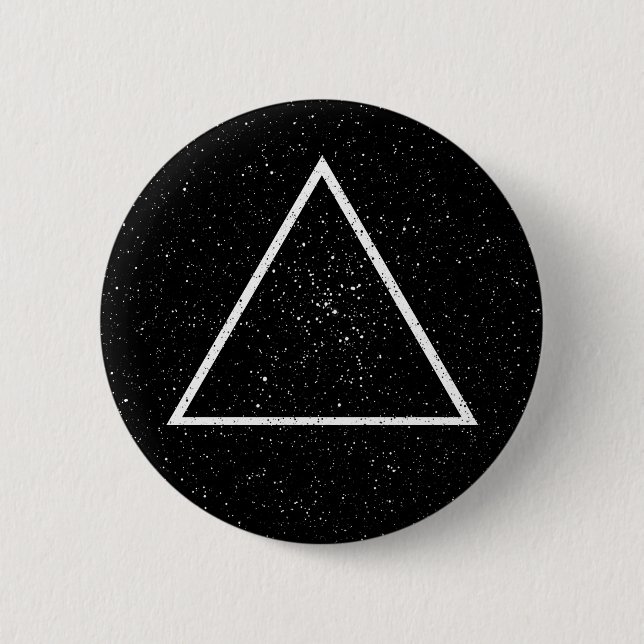 White triangle outline on black star background button (Front)