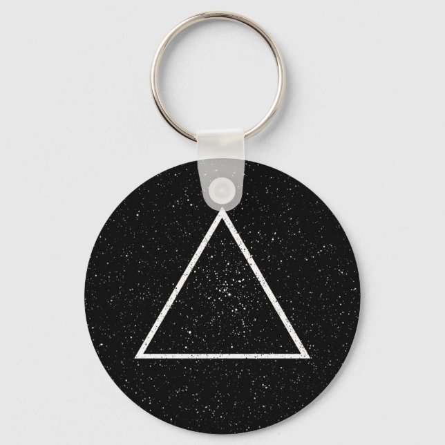 White triangle outline on black star background keychain (Front)