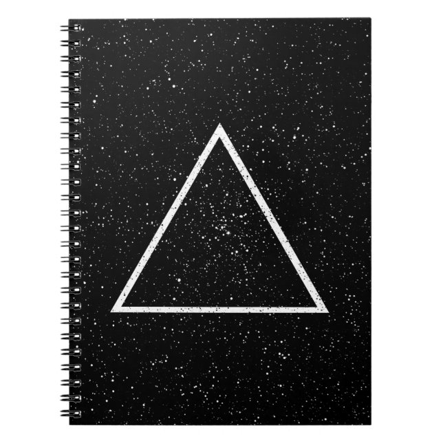 White triangle outline on black star background notebook (Front)
