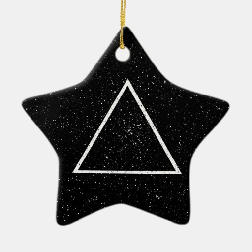 White triangle outline on black star background ornament | Zazzle