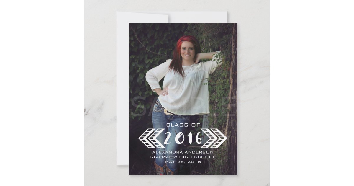 White Tribal Aztec Photo Graduation Announcement | Zazzle