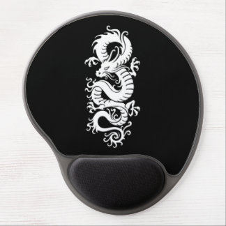 White Tribal Chinese Dragon on Black Gel Mouse Pad