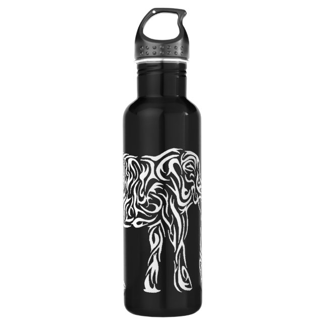 White Tribal Elephant Water Bottle (Front)