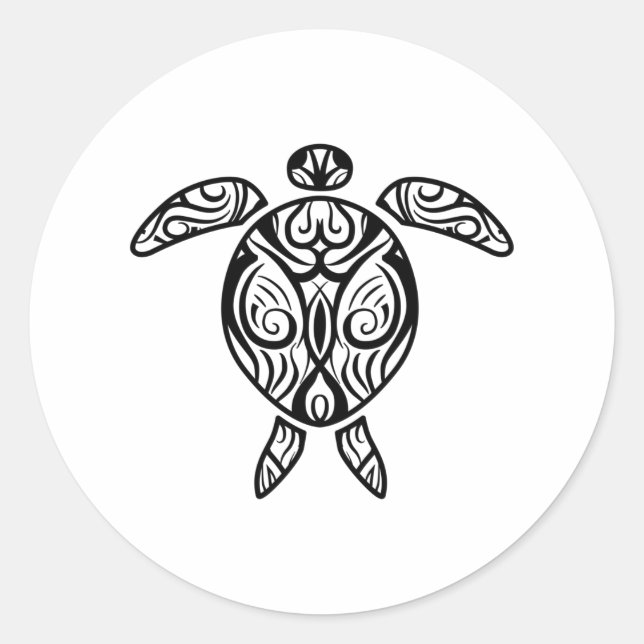 White Tribal Hawaiian Tattoo Boho Sea Turtle Classic Round Sticker (Front)