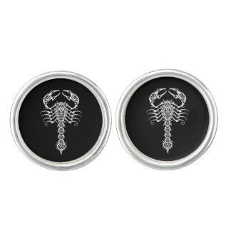 White Tribal Scorpion on Black Cufflinks