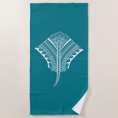 White Tribal Stingray Beach Towel