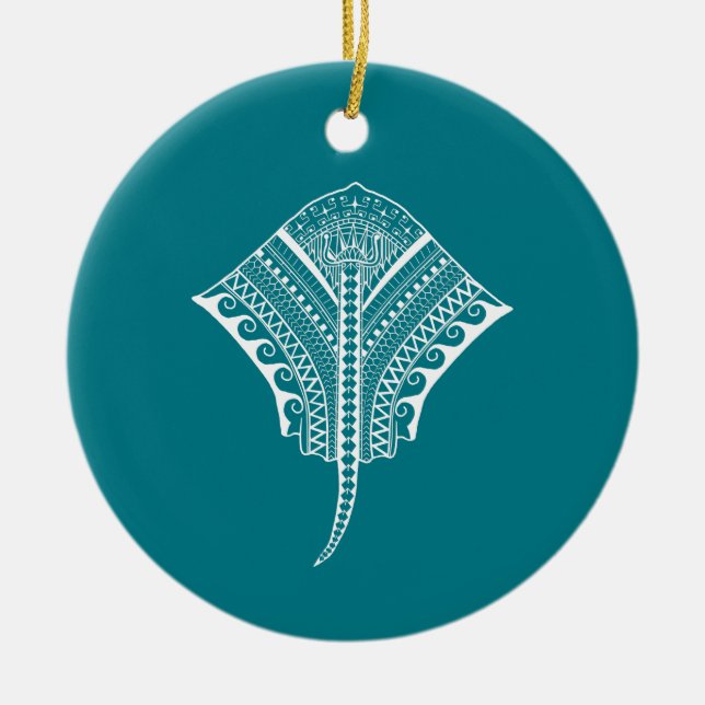 White Tribal Stingray Ceramic Ornament (Front)