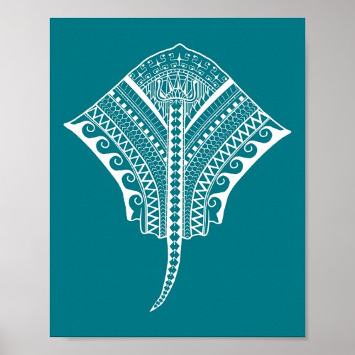 White Tribal Stingray Poster