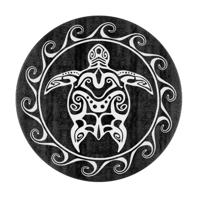White Tribal Turtle Cutting Board (Front)