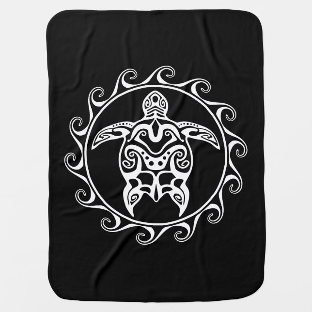 White Tribal Turtle Swaddle Blanket (Front)