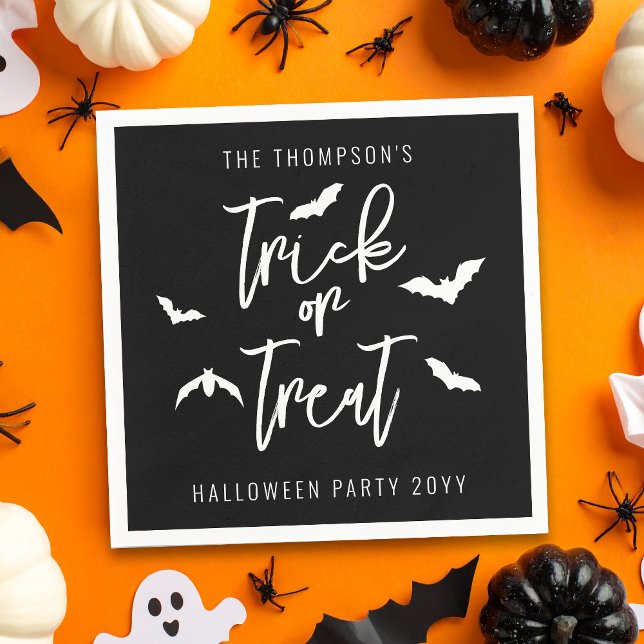White Trick Or Treat Script With Bats Halloween Napkins (Creator Uploaded)