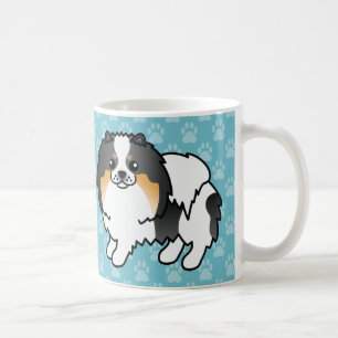 White Tricolor Coat Pomeranian Dogs On Blue Coffee Mug